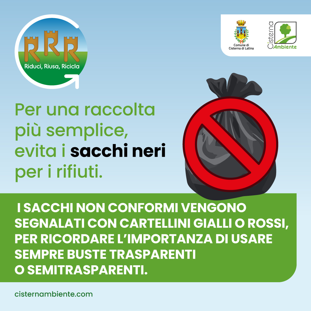 grafica con sacco nero e bollino di divieto rosso